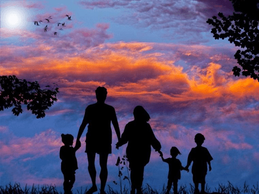Family in sunset
